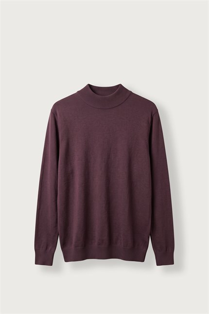 Erkek Regular Fit Yarım Balıkçı Yaka Triko Kazak Bordo