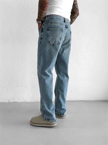 Erkek Regular Fit Yıkamalı Jean Mavi