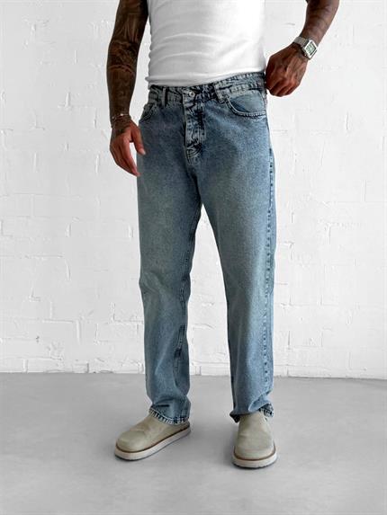 Erkek Regular Fit Yıkamalı Jean Mavi