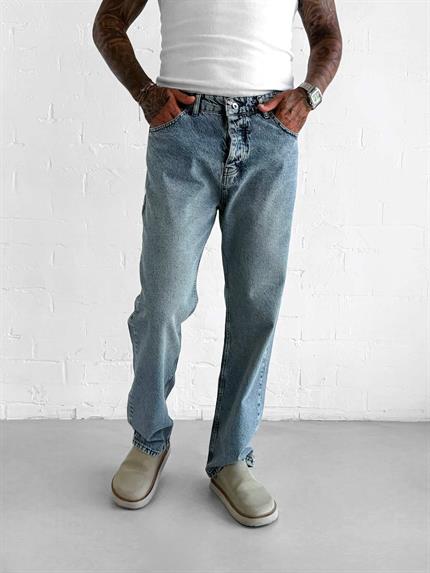 Erkek Regular Fit Yıkamalı Jean Mavi