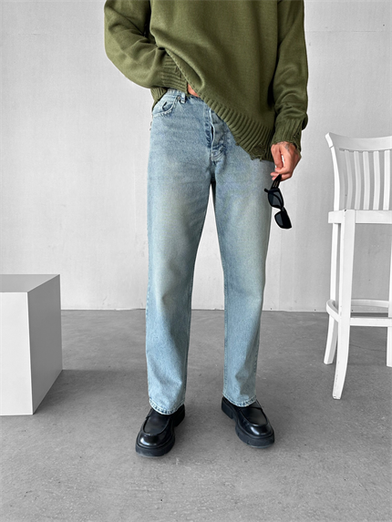 Erkek Regular Fit Yıkamalı Jean Pantolon Koyu Mavi