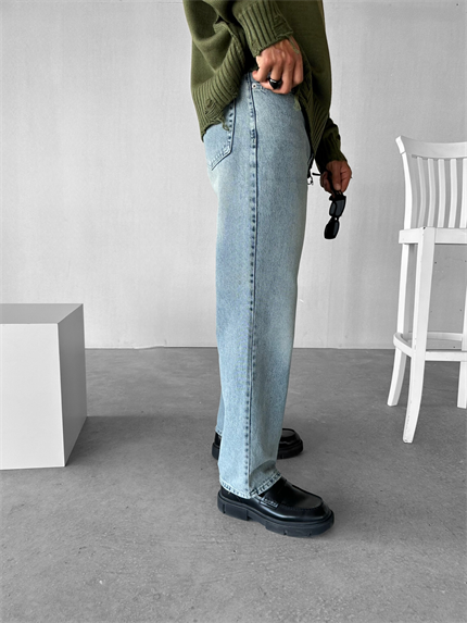 Erkek Regular Fit Yıkamalı Jean Pantolon Koyu Mavi