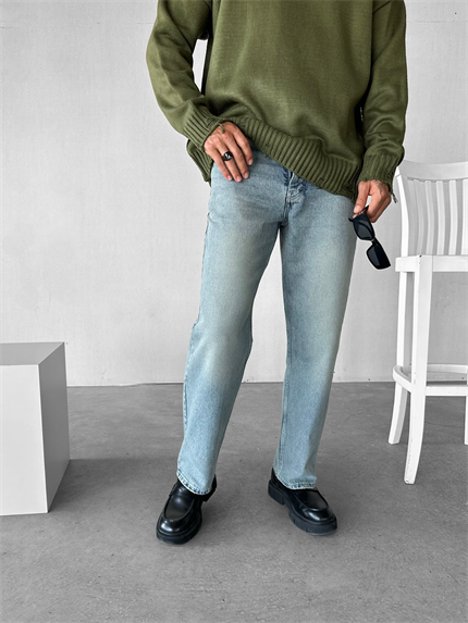 Erkek Regular Fit Yıkamalı Jean Pantolon Koyu Mavi