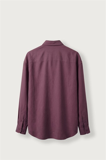 Erkek Relax Fit Basic Uzun Kollu Tencel Gömlek Bordo