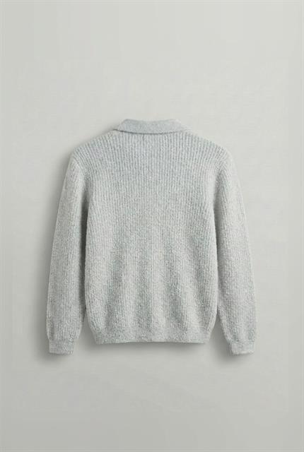 Erkek Relax Fit Düğmeli Dokulu Kazak Açık Gri