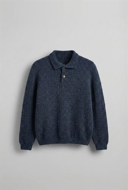 Erkek Relax Fit Düğmeli Dokulu Kazak Lacivert