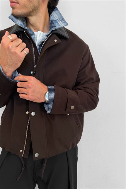 Erkek Relax Fit Gabardin Kumaş Ceket Kahverengi