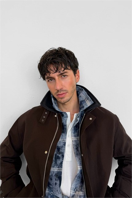 Erkek Relax Fit Gabardin Kumaş Ceket Kahverengi