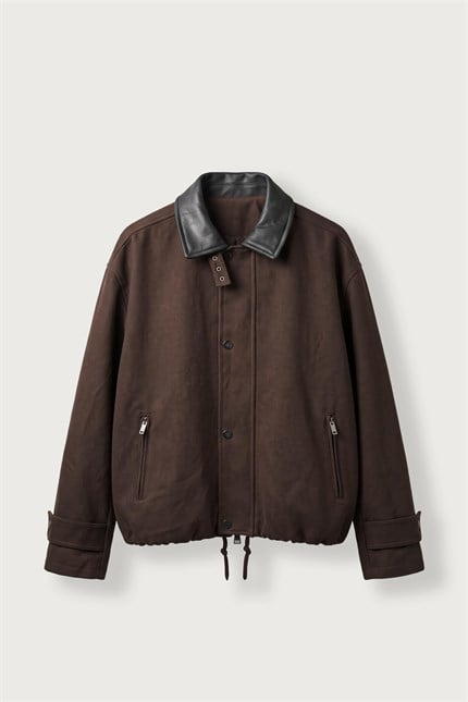 Erkek Relax Fit Gabardin Kumaş Ceket Kahverengi