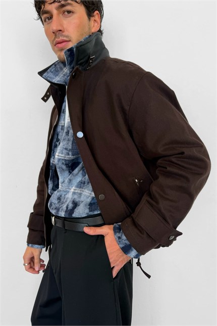 Erkek Relax Fit Gabardin Kumaş Ceket Kahverengi