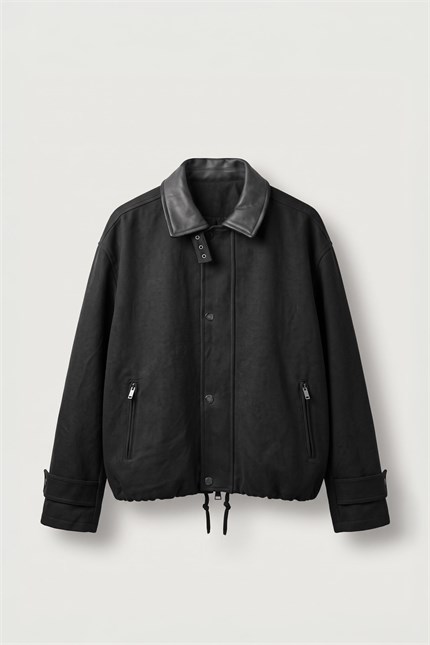 Erkek Relax Fit Gabardin Kumaş Ceket Siyah