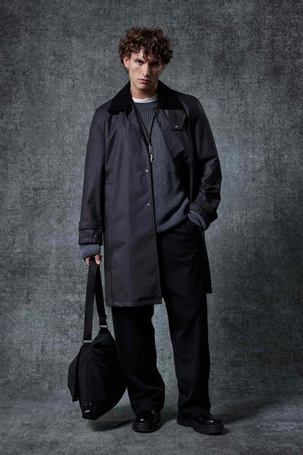 Erkek Relax Fit Kadife Yaka Detaylı Uzun Trençkot Siyah