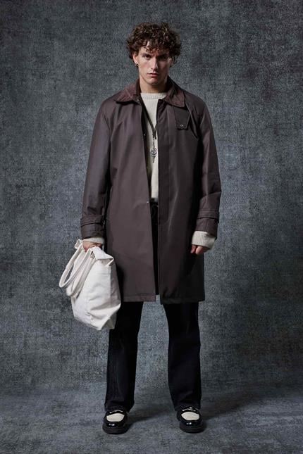 Erkek Relax Fit Kadife Yaka Detaylı Uzun Trençkot Haki Yeşil