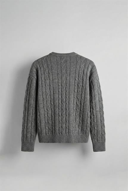 Erkek Relax Fit Örgü Desenli Triko Kazak Gri