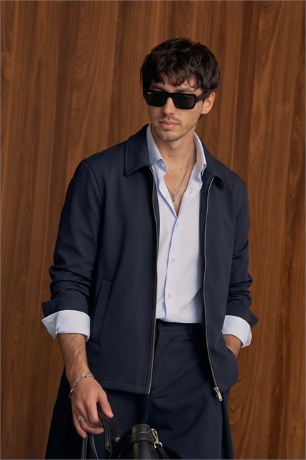 Erkek Relax Fit Premium Kalın Gabardin Ceket Lacivert