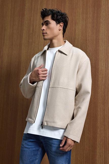 Erkek Relax Fit Premium Kaşe Ceket Kaban Bej