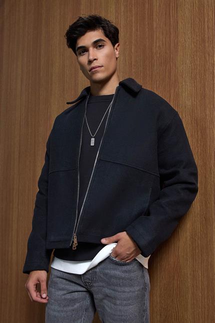 Erkek Relax Fit Premium Kaşe Ceket Kaban Siyah