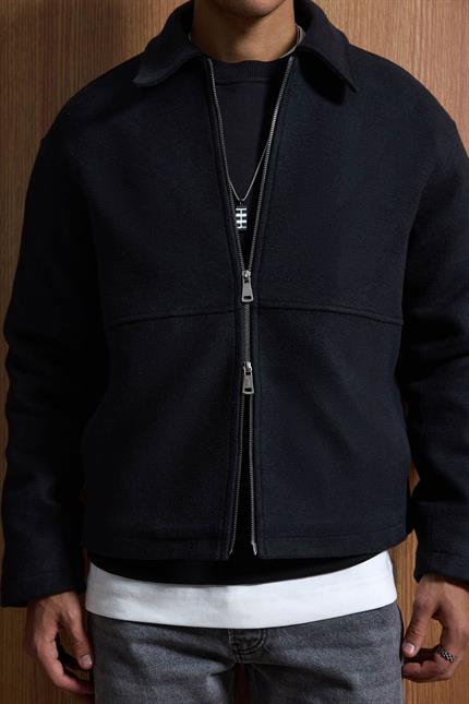 Erkek Relax Fit Premium Kaşe Ceket Kaban Siyah