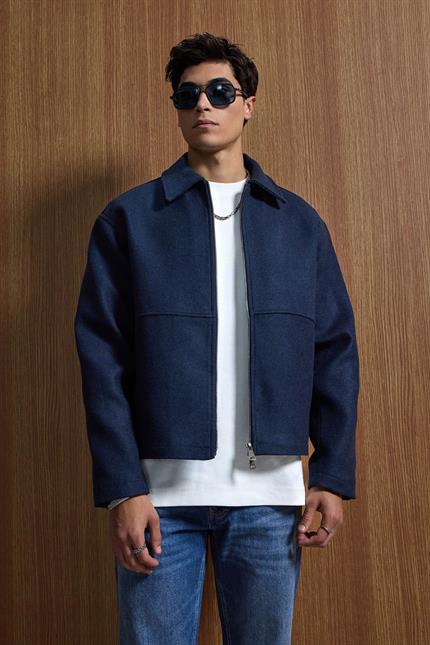 Erkek Relax Fit Premium Kaşe Ceket Kaban Lacivert