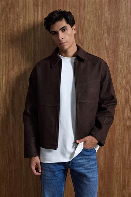 Erkek Relax Fit Premium Kaşe Ceket Kaban Kahverengi