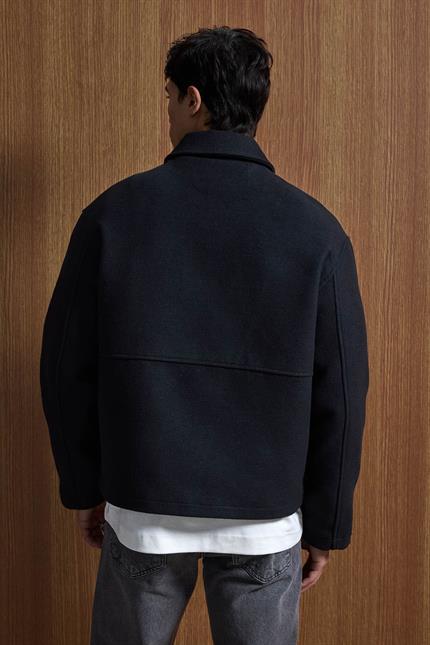Erkek Relax Fit Premium Kaşe Ceket Kaban Siyah