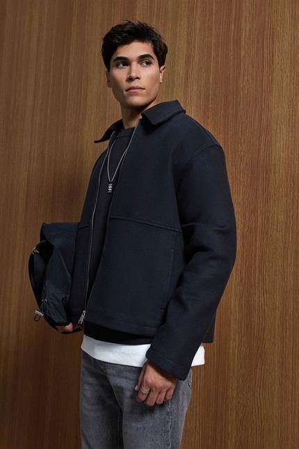 Erkek Relax Fit Premium Kaşe Ceket Kaban Siyah