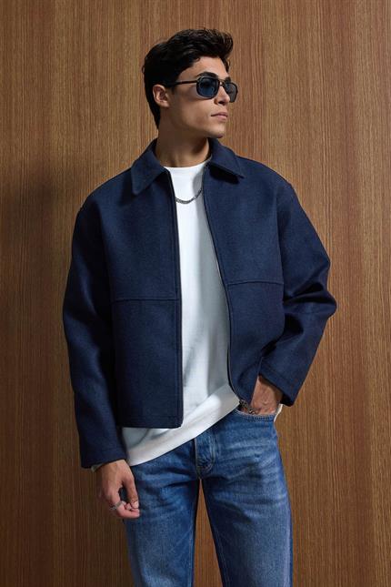 Erkek Relax Fit Premium Kaşe Ceket Kaban Lacivert