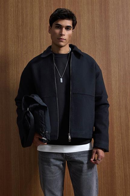 Erkek Relax Fit Premium Kaşe Ceket Kaban Siyah