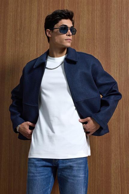 Erkek Relax Fit Premium Kaşe Ceket Kaban Lacivert