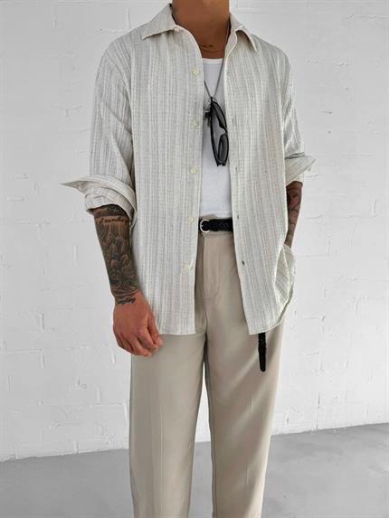 Erkek Relax Fit Rahat Kesim Gömlek Bej