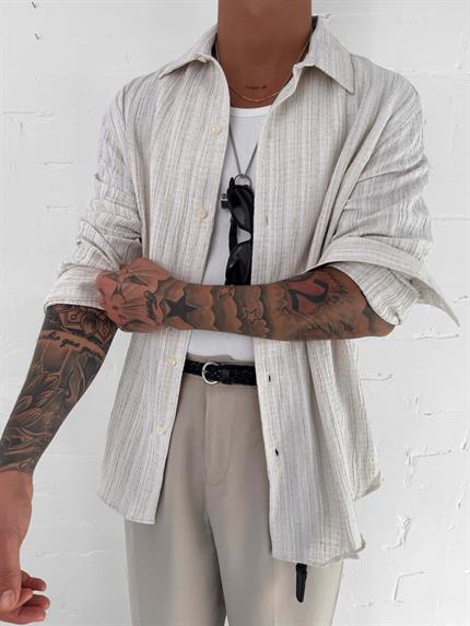 Erkek Relax Fit Rahat Kesim Gömlek Bej