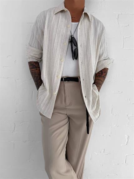 Erkek Relax Fit Rahat Kesim Gömlek Bej