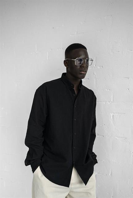 Erkek Relax Fit Rahat Kesim İnce Gömlek Siyah