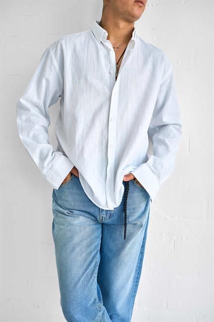 Erkek Relax Fit Rahat Kesim İnce Gömlek Beyaz