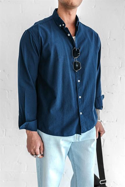 Erkek Relax Fit Rahat Kesim İnce Gömlek Lacivert