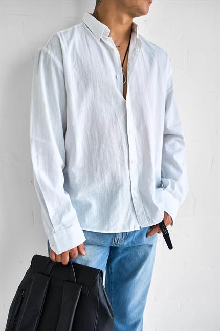 Erkek Relax Fit Rahat Kesim İnce Gömlek Beyaz