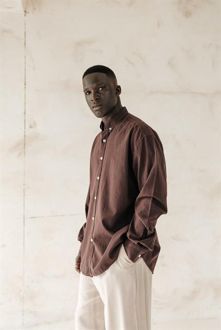 Erkek Relax Fit Rahat Kesim İnce Gömlek Kahverengi