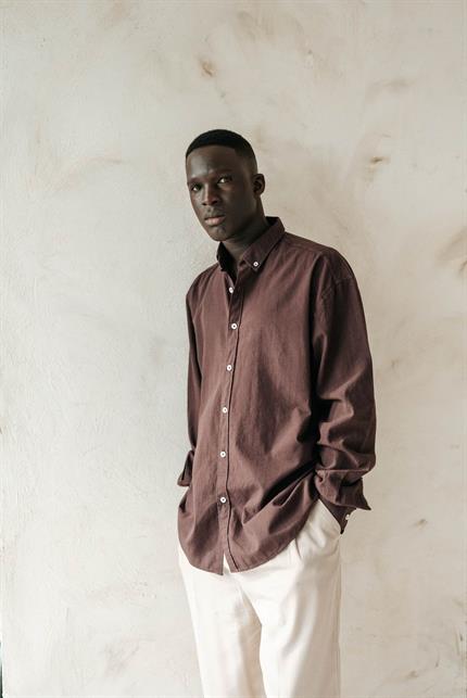 Erkek Relax Fit Rahat Kesim İnce Gömlek Kahverengi