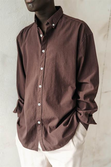 Erkek Relax Fit Rahat Kesim İnce Gömlek Kahverengi