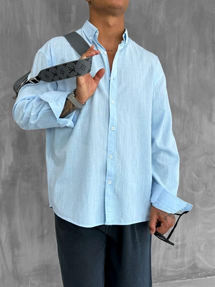 Erkek Relax Fit Rahat Kesim İnce Gömlek Açık Mavi