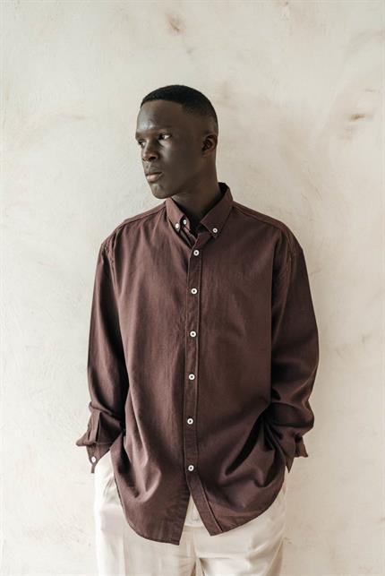 Erkek Relax Fit Rahat Kesim İnce Gömlek Kahverengi