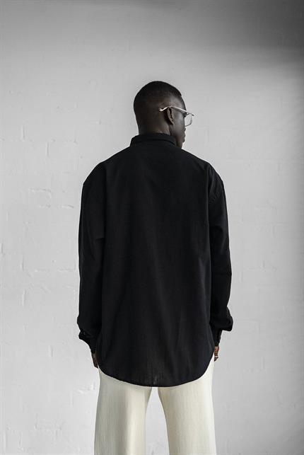 Erkek Relax Fit Rahat Kesim İnce Gömlek Siyah