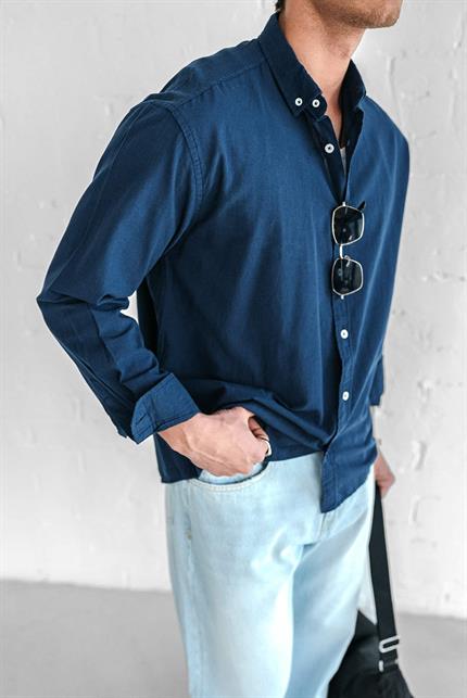 Erkek Relax Fit Rahat Kesim İnce Gömlek Lacivert