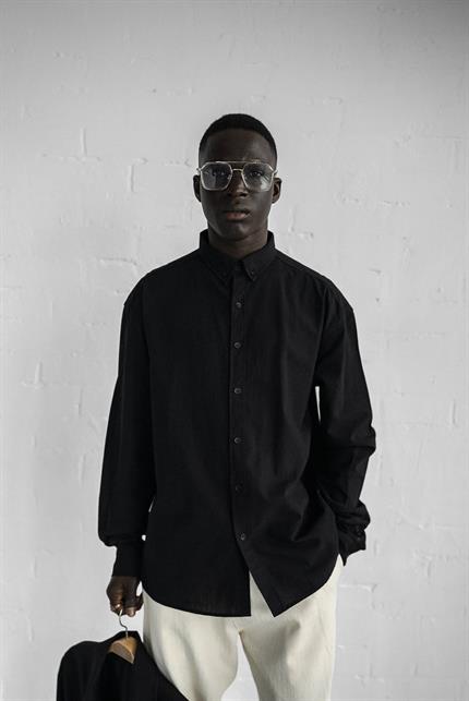 Erkek Relax Fit Rahat Kesim İnce Gömlek Siyah