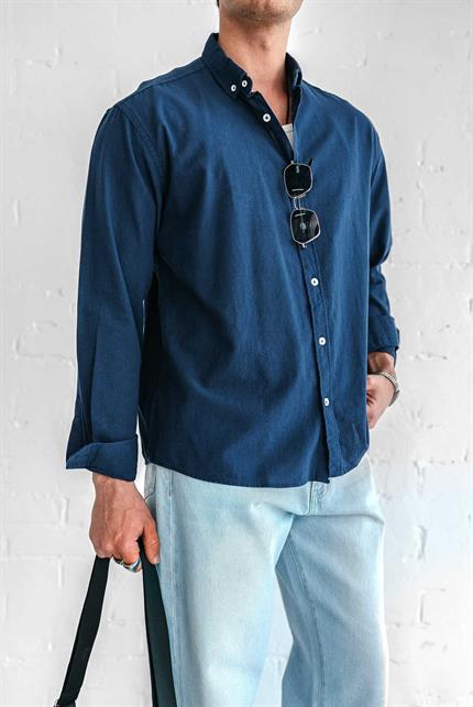 Erkek Relax Fit Rahat Kesim İnce Gömlek Lacivert