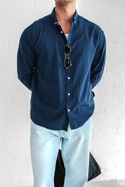 Erkek Relax Fit Rahat Kesim İnce Gömlek Lacivert