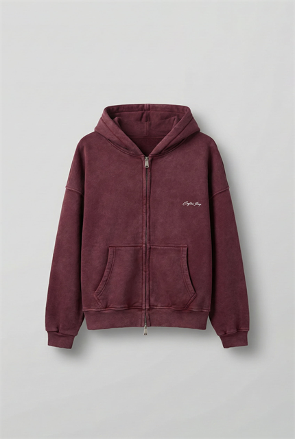 Erkek Relax Fit Yıkamalı Kapüşonlu Sweatshirt Bordo