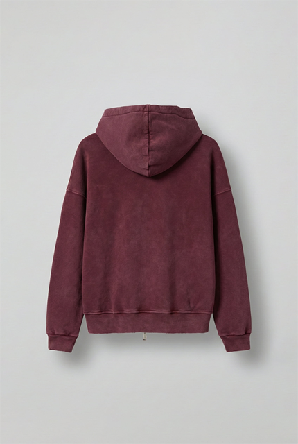 Erkek Relax Fit Yıkamalı Kapüşonlu Sweatshirt Bordo