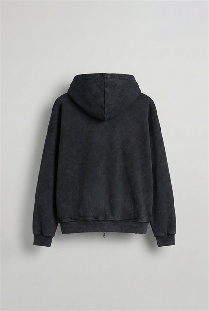 Erkek Relax Fit Yıkamalı Kapüşonlu Sweatshirt Siyah