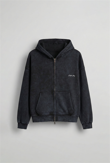 Erkek Relax Fit Yıkamalı Kapüşonlu Sweatshirt Siyah